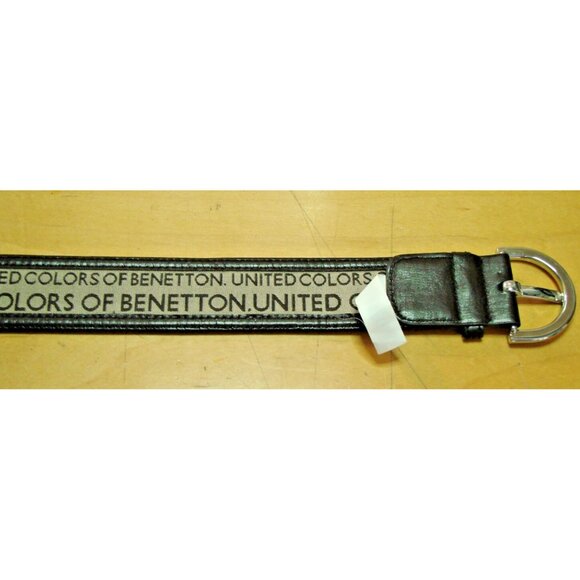 United Colors of Benetton Belt Brown Leather Trim Size M Silver Buckle NWOT Vtg main image 4